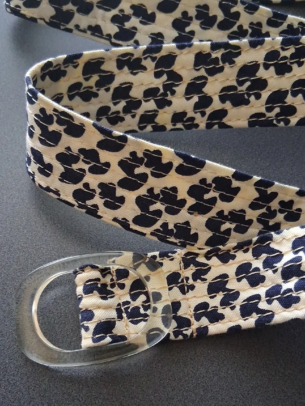 * J.Crew M/L Cotton Mushroom Pattern Belt Cream Navy Blue Nwot - Picture 2 of 10